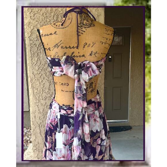 ASTR the Label Women's Kitsune Floral Cut-Out Halter Maxi Dress Size: L - Picture 5 of 12